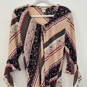 Gloria Vanderbilt Vintage Blouse Phoebe Tiered Sleeves Festival Brown Women's XL